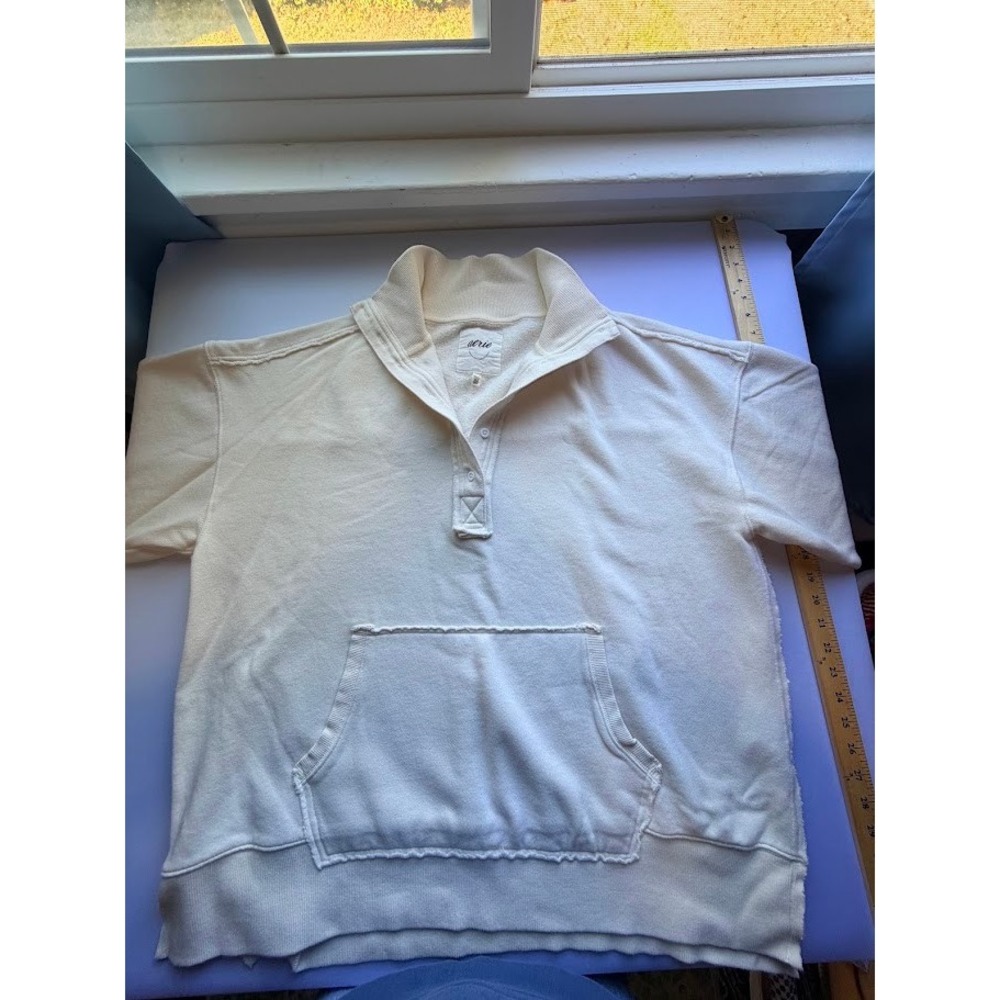 Preppy Aerie Henley Fleece Pullover Sweatshirt Oversized Polo Collar -  Large